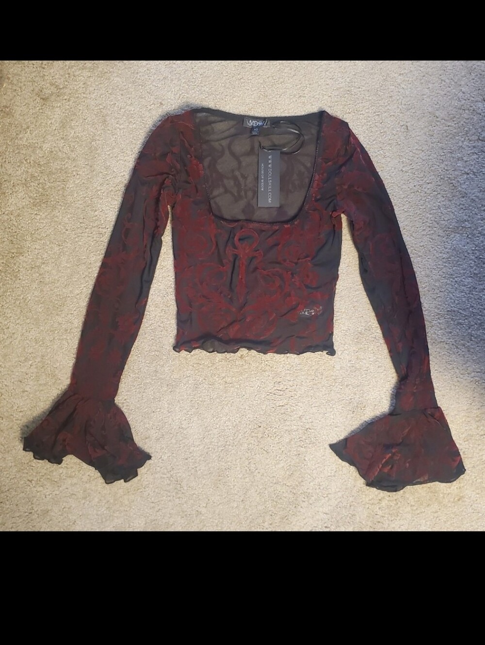 NWT Widow Death Unites Us Velvet Flocked Crop Top Sz XS